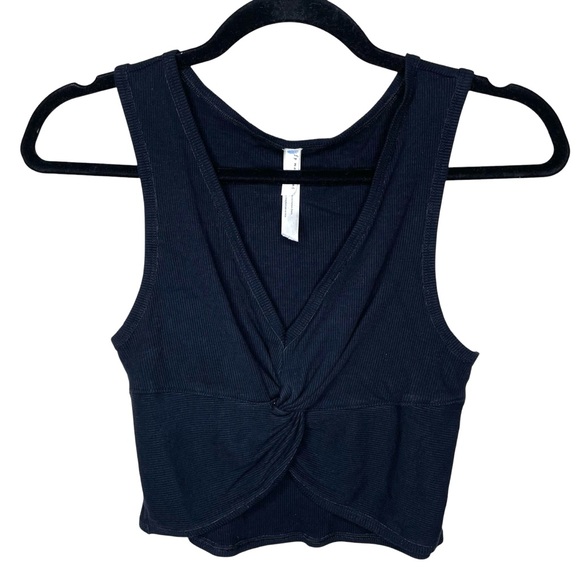 Free People Movement New Moon Knot Front Ribbed Crop Tank Black Lg - Picture 5 of 14